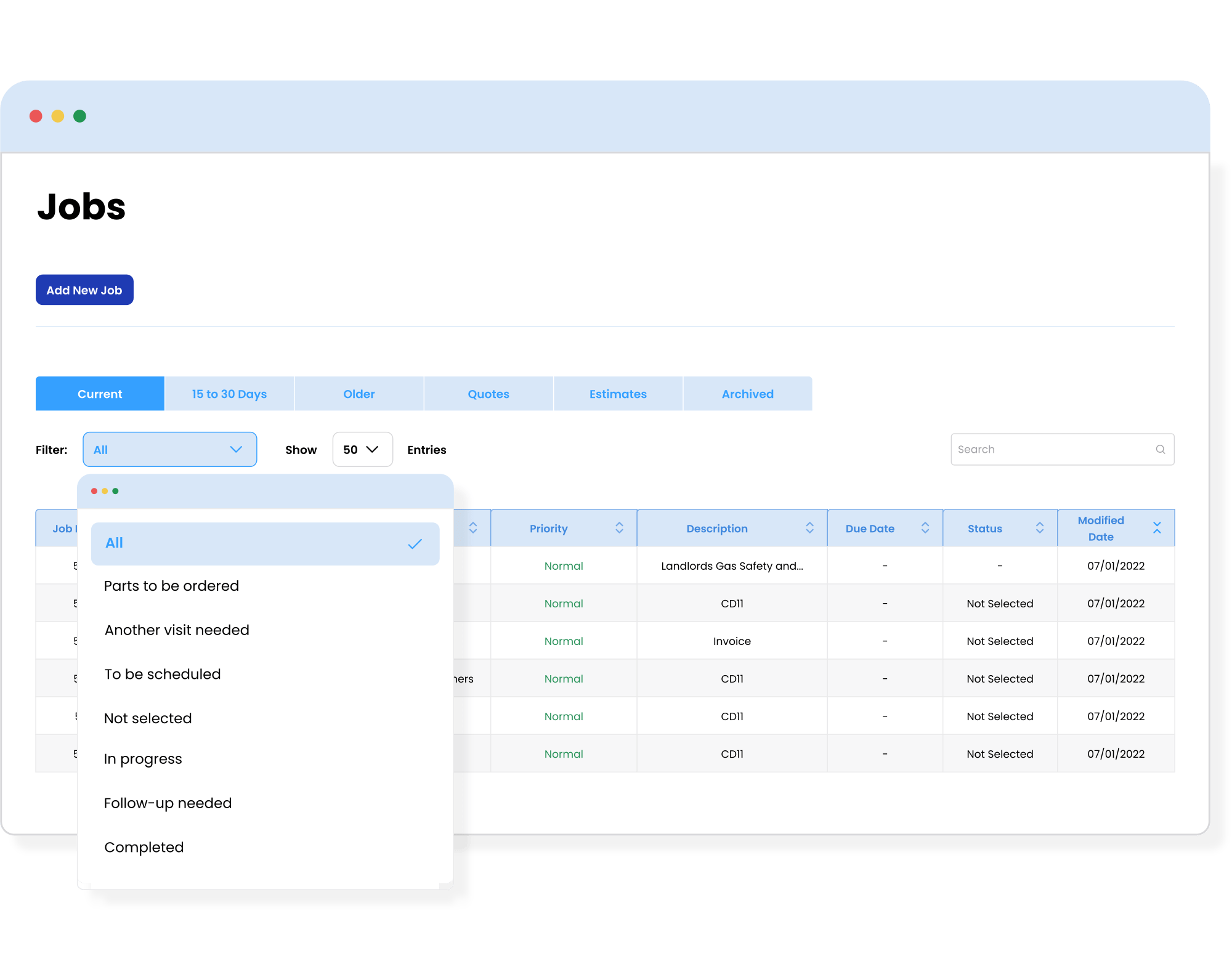 Custom Job Status - Job Management App