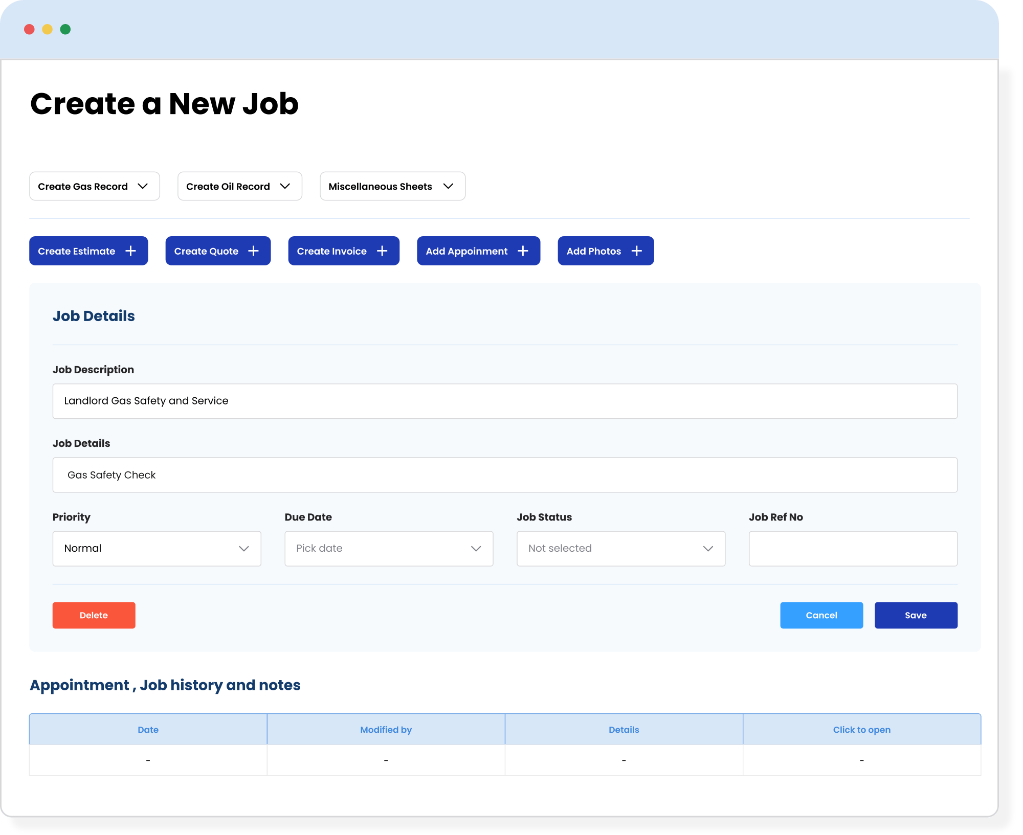 Job Management Software Create New Jobs